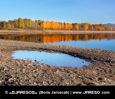 Odraz stromů v Liptovské Mare během podzimu na Slovensku